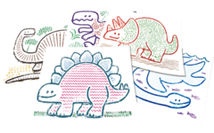 Patroonplaten Junior dinosaurus 21 x 28 cm, 6 stuks