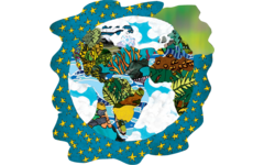 Designpapier planeet aarde 21,6 x 14 cm, 144 vel