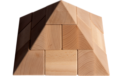 Piramide -  bouwblokken hout naturel 10 x 10 cm met onderplaat