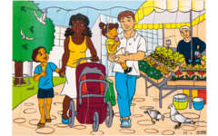 Rolf Puzzels - Puzzel familie op de markt, 32 stukjes