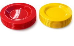 Rolf More - Bordjes, 12 stuks, 6 rode van 14,5 cm en 6 gele van 13 cm
