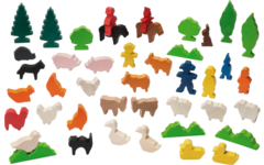 Houten figuren boerderij, set van 43 stuks