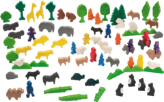 Houten figuren dierentuin, set van 76 stuks
