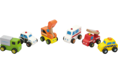 Auto's van hout, set van 6 stuks