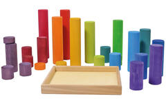 Grimm's - bouwblokken cilinders - regenboogkleuren - hout - set van 25
