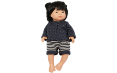 Pop meisje Aziatisch met haar en kleding, 40 cm, Les Pluminis