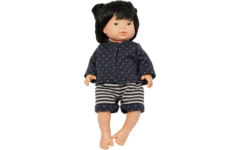 Pop meisje Aziatisch met haar en kleding, 40 cm, Les Pluminis