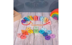 Rijgfiguren, regenboog,van hout
