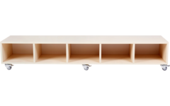 Peuterbank recht 172 x 43 x 30 cm incl wielen, 5 lades 15 cm hoog, ahorn