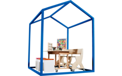 Huisje van balken 6x6 cm, metaal 2x2x2 m, dakhoogte 2,5 m
