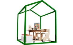 Huisje van balken 6x6 cm, metaal 2x2x2 m, dakhoogte 2,5 m