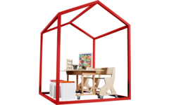 Huisje van balken 6x6 cm, metaal 2x2x2 m, dakhoogte 2,5 m
