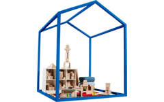 Huisje van balken 6x6 cm, metaal 2x2x2 m, dakhoogte 2,5 m