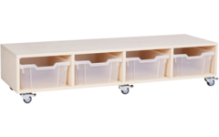 Peuterbank recht 138 x 43 x 30 cm incl wielen, 4 lades 15 cm hoog, ahorn