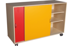 Materiaalkast Flex 4, zonder laden 2 legpl., schuifdeuren en wielen, Ahorn