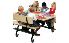 Tafel 132 x 80 cm met 2 banken, zwart onderstel en berkenstructuur blad