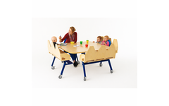 Begeleidingstafel blauw formica met 2 banken