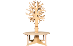 Tafelboom 240cm (h), ronde tafel 150cm, F6 (76cm) HPL blad wit eiken