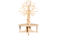 Tafelboom 240cm (h), ronde tafel 150cm, F6 (76cm) HPL blad wit eiken