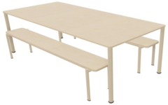 Tafel 200x90x59cm incl.wielen, blad berken, poten rond NCS S1510-Y30R