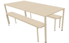 Tafel 200x90cm 76 h,incl.wielen berken blad, poten rond NCS S1510-Y30R