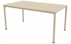 Tafel 160x90x76cm incl.wielen, blad berken, poten rond NCS S1510-Y30R