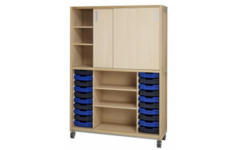 Kast 640 serie Ahorn., boven 4 leg- pl.+deuren,onder 20 laden en legpl