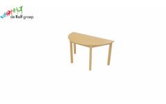 Tafel halfrond 140 × 70, 53 cm hoog, beuken blad, onderstel beuken