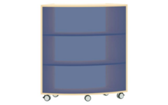 Boogkast op 5 wielen, acryl achterwand blauw aan de buitenkant 60°, ahorn