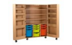 Klapkast Uni ahorn verrijdbaar, deuren whitebord, 105 x 68 x 146 cm