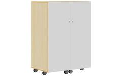 Klapkast Uni ahorn verrijdbaar, deuren whitebord, 105 x 68 x 146 cm