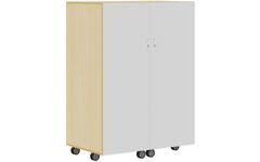Klapkast Crea ahorn verrijdbaar, deuren whitebord, 105 x 65 x 146 cm