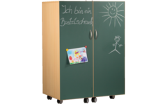 Klapkast Crea beuken verrijdbaar,  deuren krijtbord, 105 x 65 x 146 cm