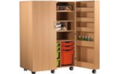 Klapkast Uni ahorn verrijdbaar, deuren krijtbord, 105 x 68 x 146 cm
