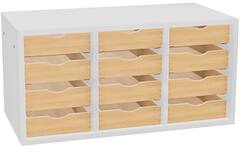 Postvakkast, 3 kolommen, 12 houten bakjes, breedte 80 cm