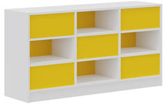 Kast ruimteverdelend wit | achterwanden geel, breedte 149 cm