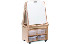 Ezel met dubbelzijdige whiteboard op hoge opbergtrolley, PT562