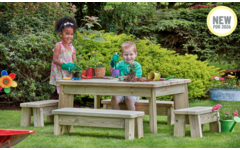 Buiten Tafel B120cm - Kleutertafel + 2 Lange Bank Set, DR169
