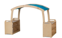Speelplek met dak blauw en 2 opbergkasten, afm. 140x225×90cm PT578