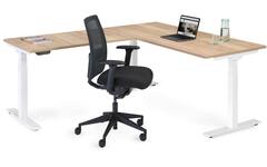 S-Line hoekopstelling, wit frame, blad Oak medium, 120x80/70x100 cm