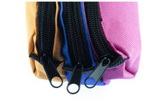 Schooletui 3-vaks oranje/ blauw/fuchsia ca 25 x 9 x 11 cm